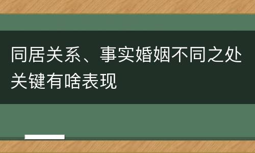 同居关系、事实婚姻不同之处关键有啥表现