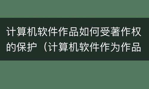 计算机软件作品如何受著作权的保护（计算机软件作为作品如何受著作权法的保护）