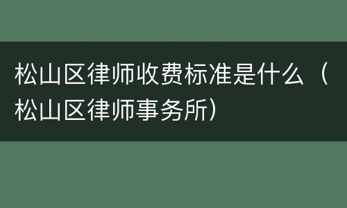 松山区律师收费标准是什么（松山区律师事务所）
