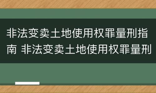 非法变卖土地使用权罪量刑指南 非法变卖土地使用权罪量刑指南解读