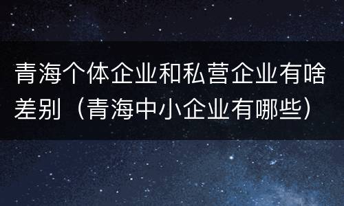 青海个体企业和私营企业有啥差别（青海中小企业有哪些）