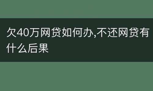 欠40万网贷如何办,不还网贷有什么后果