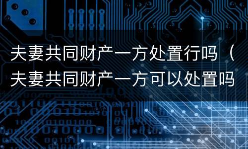 夫妻共同财产一方处置行吗（夫妻共同财产一方可以处置吗）