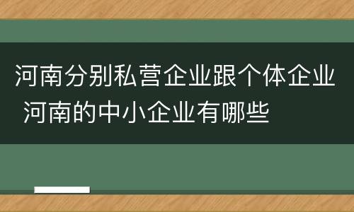 河南分别私营企业跟个体企业 河南的中小企业有哪些