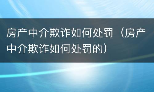 房产中介欺诈如何处罚（房产中介欺诈如何处罚的）