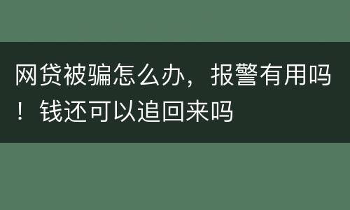 网贷被骗怎么办，报警有用吗！钱还可以追回来吗