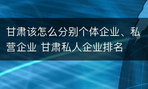 甘肃该怎么分别个体企业、私营企业 甘肃私人企业排名