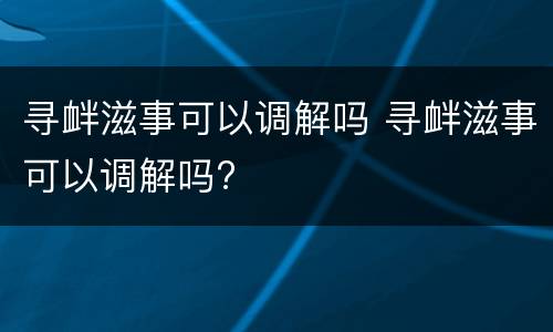 寻衅滋事可以调解吗 寻衅滋事可以调解吗?