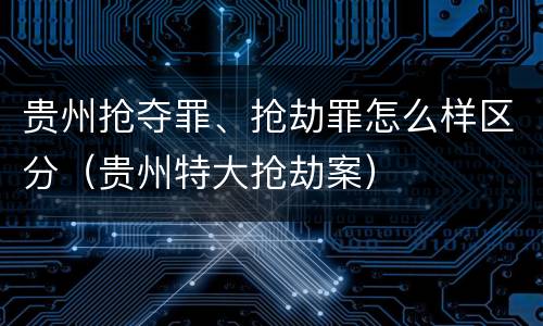 贵州抢夺罪、抢劫罪怎么样区分（贵州特大抢劫案）
