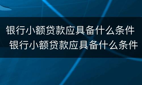 银行小额贷款应具备什么条件 银行小额贷款应具备什么条件呢