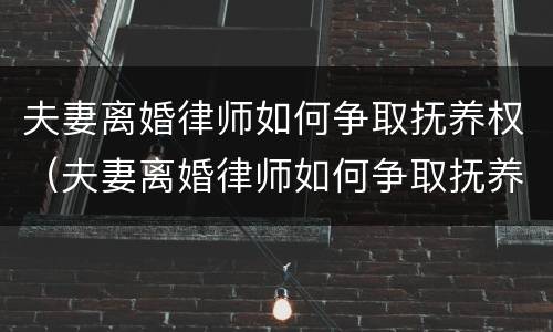 夫妻离婚律师如何争取抚养权（夫妻离婚律师如何争取抚养权呢）