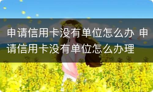 申请信用卡没有单位怎么办 申请信用卡没有单位怎么办理