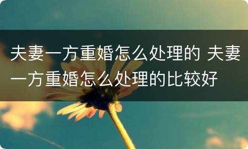 夫妻一方重婚怎么处理的 夫妻一方重婚怎么处理的比较好
