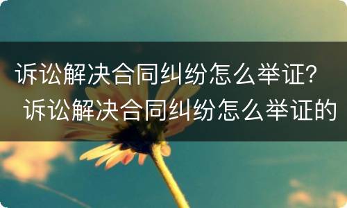诉讼解决合同纠纷怎么举证？ 诉讼解决合同纠纷怎么举证的