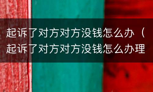起诉了对方对方没钱怎么办（起诉了对方对方没钱怎么办理）