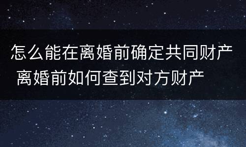 怎么能在离婚前确定共同财产 离婚前如何查到对方财产
