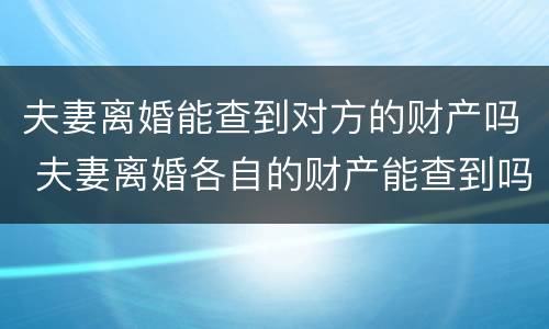夫妻离婚能查到对方的财产吗 夫妻离婚各自的财产能查到吗