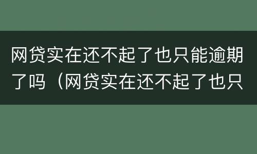 网贷实在还不起了也只能逾期了吗（网贷实在还不起了也只能逾期了吗）