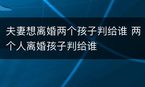 夫妻想离婚两个孩子判给谁 两个人离婚孩子判给谁