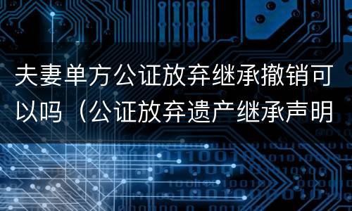 夫妻单方公证放弃继承撤销可以吗（公证放弃遗产继承声明能撤销吗）