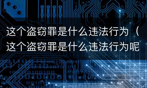 这个盗窃罪是什么违法行为（这个盗窃罪是什么违法行为呢）