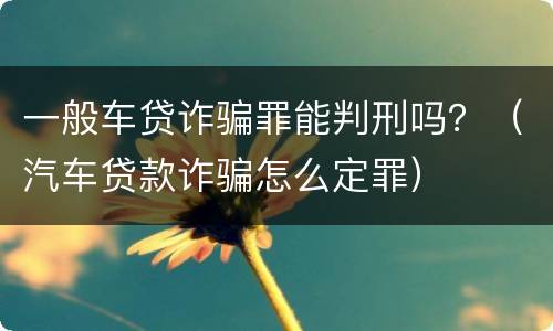 一般车贷诈骗罪能判刑吗？（汽车贷款诈骗怎么定罪）