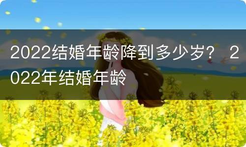 2022结婚年龄降到多少岁？ 2022年结婚年龄
