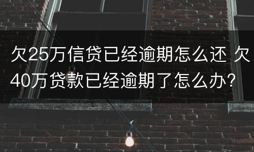欠25万信贷已经逾期怎么还 欠40万贷款已经逾期了怎么办?