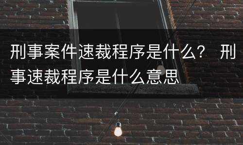 刑事案件速裁程序是什么？ 刑事速裁程序是什么意思