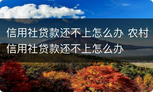 信用社贷款还不上怎么办 农村信用社贷款还不上怎么办