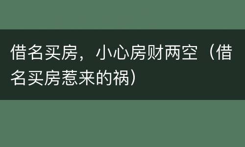 借名买房，小心房财两空（借名买房惹来的祸）