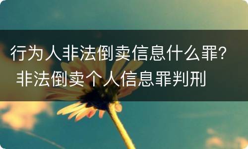 行为人非法倒卖信息什么罪？ 非法倒卖个人信息罪判刑