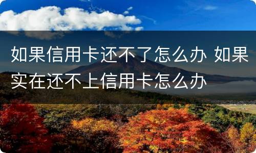 如果信用卡还不了怎么办 如果实在还不上信用卡怎么办