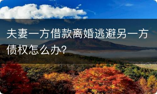 夫妻一方借款离婚逃避另一方债权怎么办？