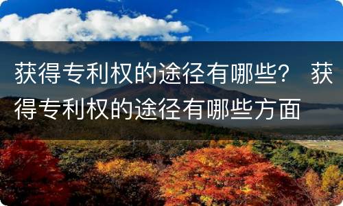 获得专利权的途径有哪些？ 获得专利权的途径有哪些方面