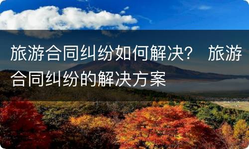 旅游合同纠纷如何解决？ 旅游合同纠纷的解决方案