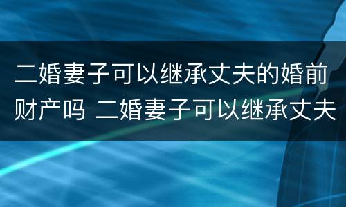 二婚妻子可以继承丈夫的婚前财产吗 二婚妻子可以继承丈夫的婚前财产吗视频