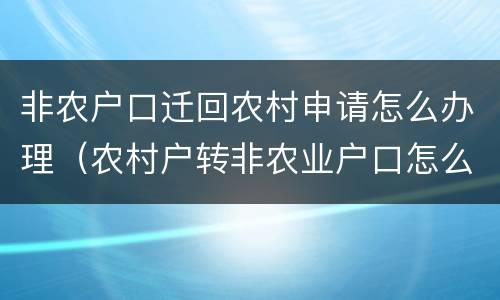非农户口迁回农村申请怎么办理（农村户转非农业户口怎么申请）