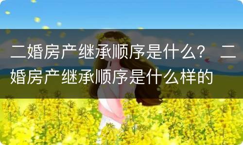 二婚房产继承顺序是什么？ 二婚房产继承顺序是什么样的