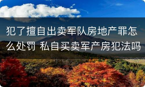 犯了擅自出卖军队房地产罪怎么处罚 私自买卖军产房犯法吗?