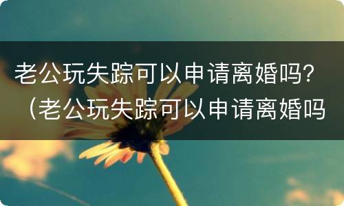老公玩失踪可以申请离婚吗？（老公玩失踪可以申请离婚吗知乎）