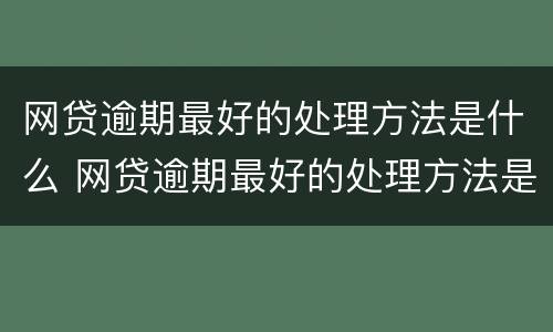 网贷逾期最好的处理方法是什么 网贷逾期最好的处理方法是什么呢