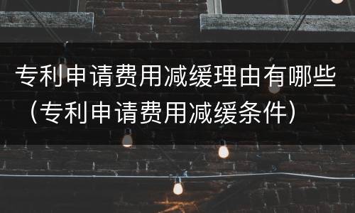 专利申请费用减缓理由有哪些（专利申请费用减缓条件）
