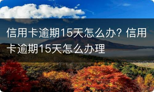 信用卡逾期15天怎么办? 信用卡逾期15天怎么办理