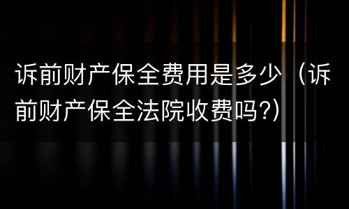 诉前财产保全费用是多少（诉前财产保全法院收费吗?）
