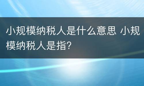 小规模纳税人是什么意思 小规模纳税人是指?