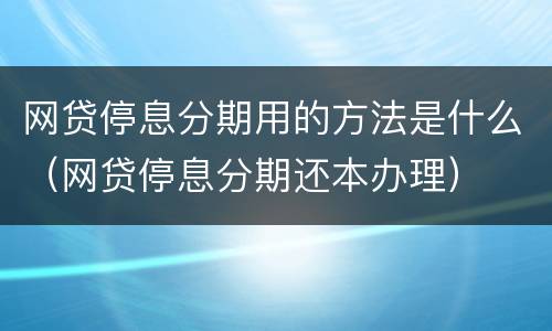 网贷停息分期用的方法是什么（网贷停息分期还本办理）