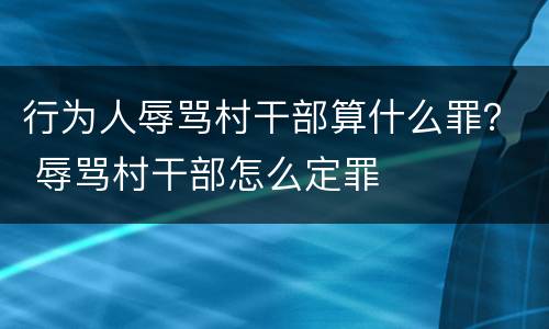 行为人辱骂村干部算什么罪？ 辱骂村干部怎么定罪