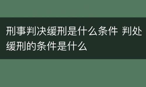 刑事判决缓刑是什么条件 判处缓刑的条件是什么