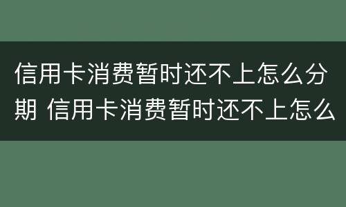 信用卡消费暂时还不上怎么分期 信用卡消费暂时还不上怎么分期还款
